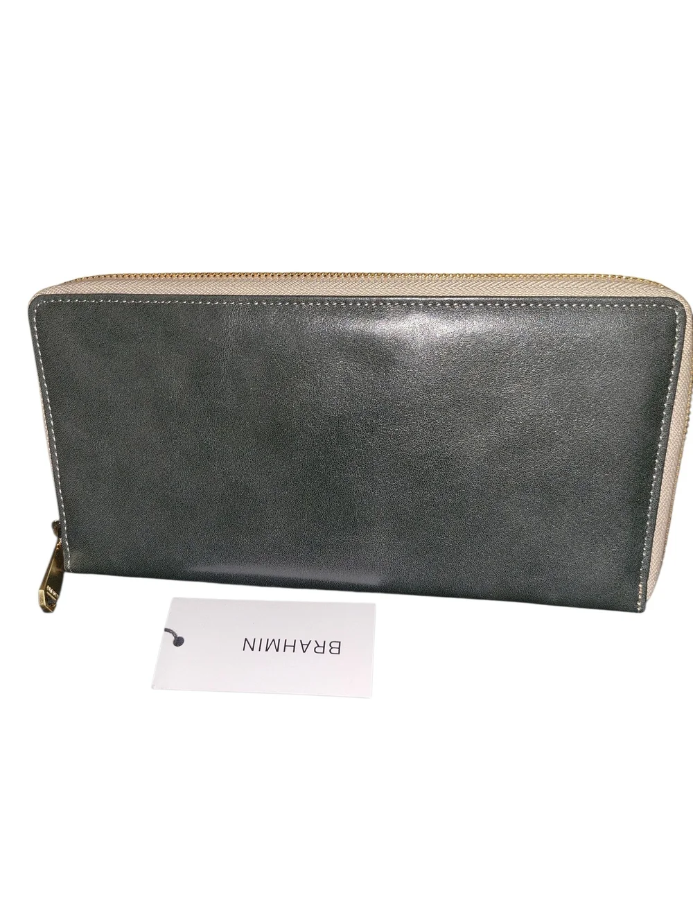 Brahmin Skyler  Leather Clutch W/ Extendable Wristlet Dark Green with Tan Trim